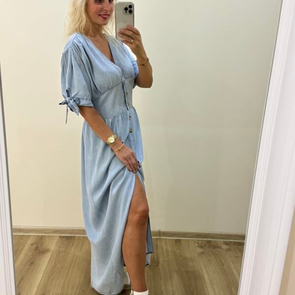 Ilga Itališka Džinso Spalvos Suknelė