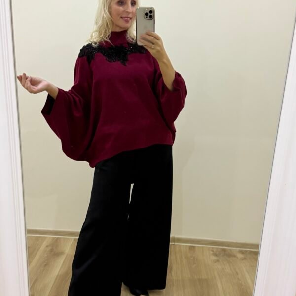 Didesnio Dydžio Prabangus Megztukas Bordo