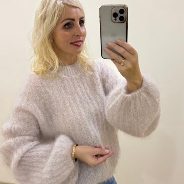 Kid Moherinis Kreminis Megztukas Plačiomis Rankovėmis