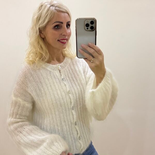 Baltas Kid Moheros Megztukas Pūstomis Rankovėmis