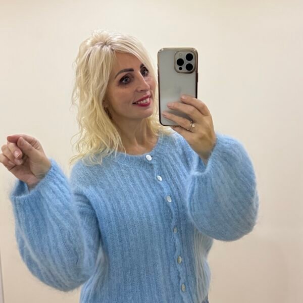 Žydras Kid Moheros Megztukas Pūstomis Rankovėmis